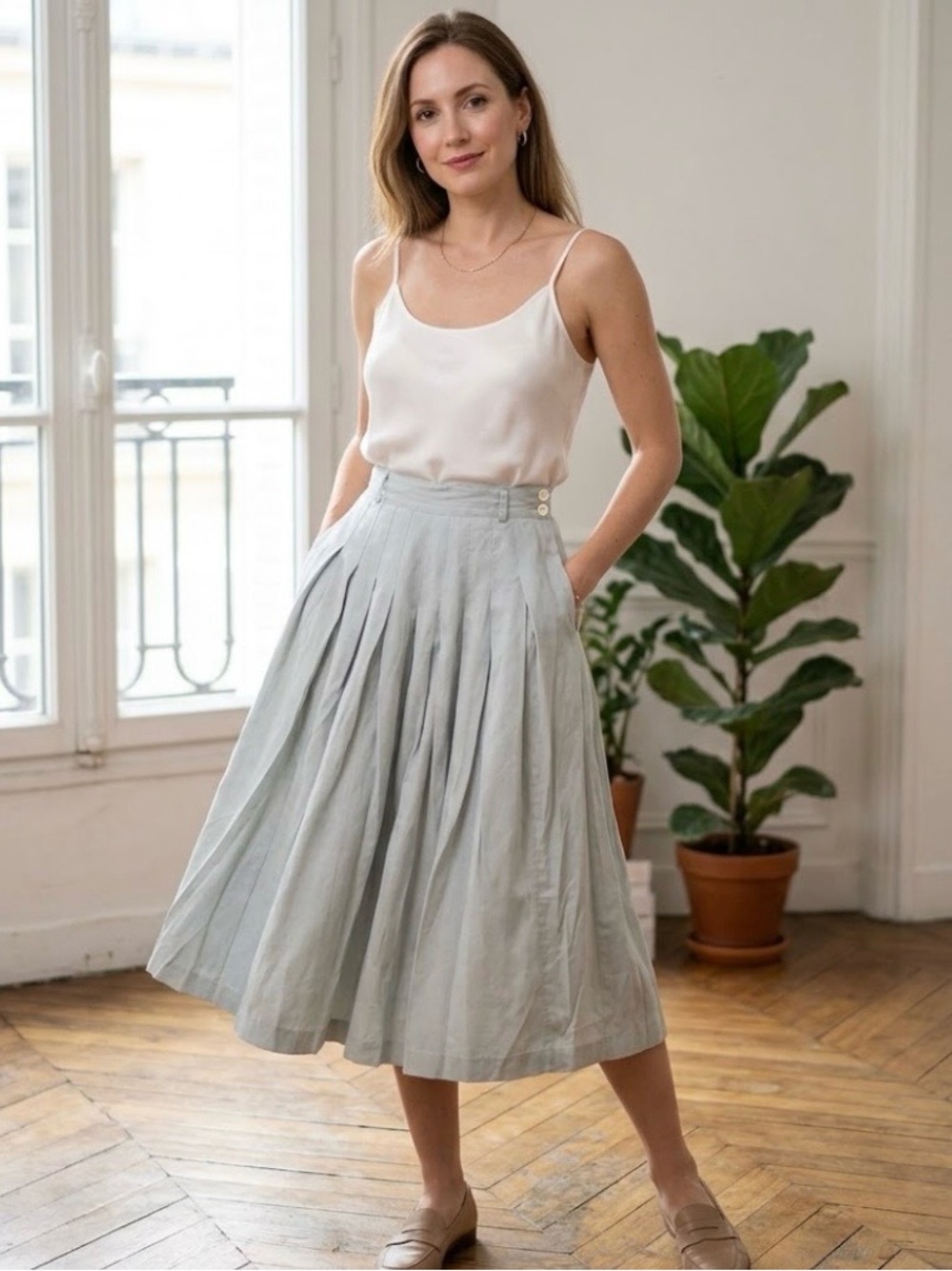 Liz Claiborne Light Blue Pleated Maxi Skirt size 2 petites / vintage